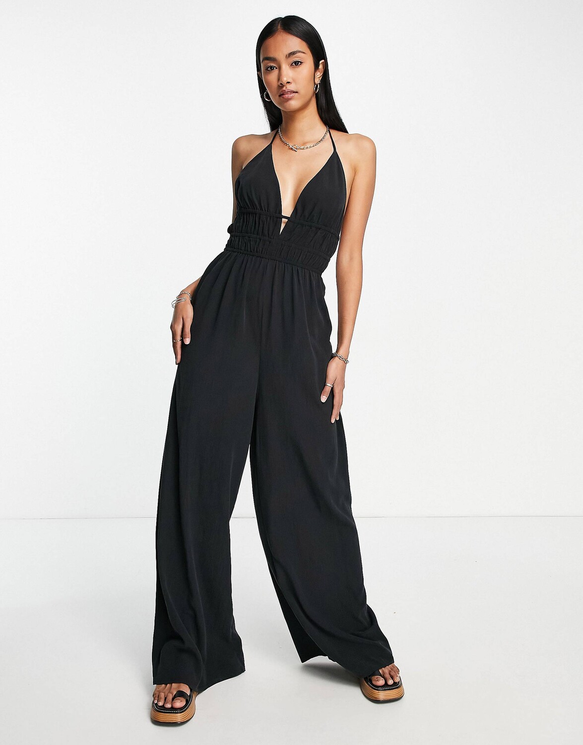 

Черный плиссированный комбинезон Topshop