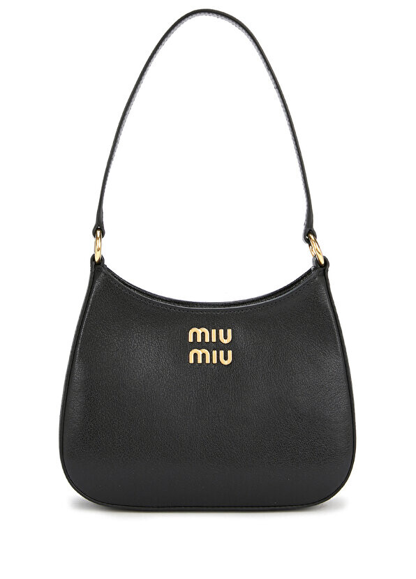

Женская кожаная сумка через плечо с черным логотипом Miu Miu