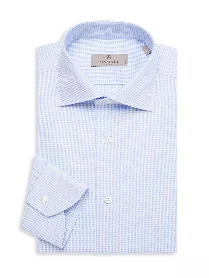 цена Хлопковая классическая рубашка с узором «гусиные лапки» Canali, синий
