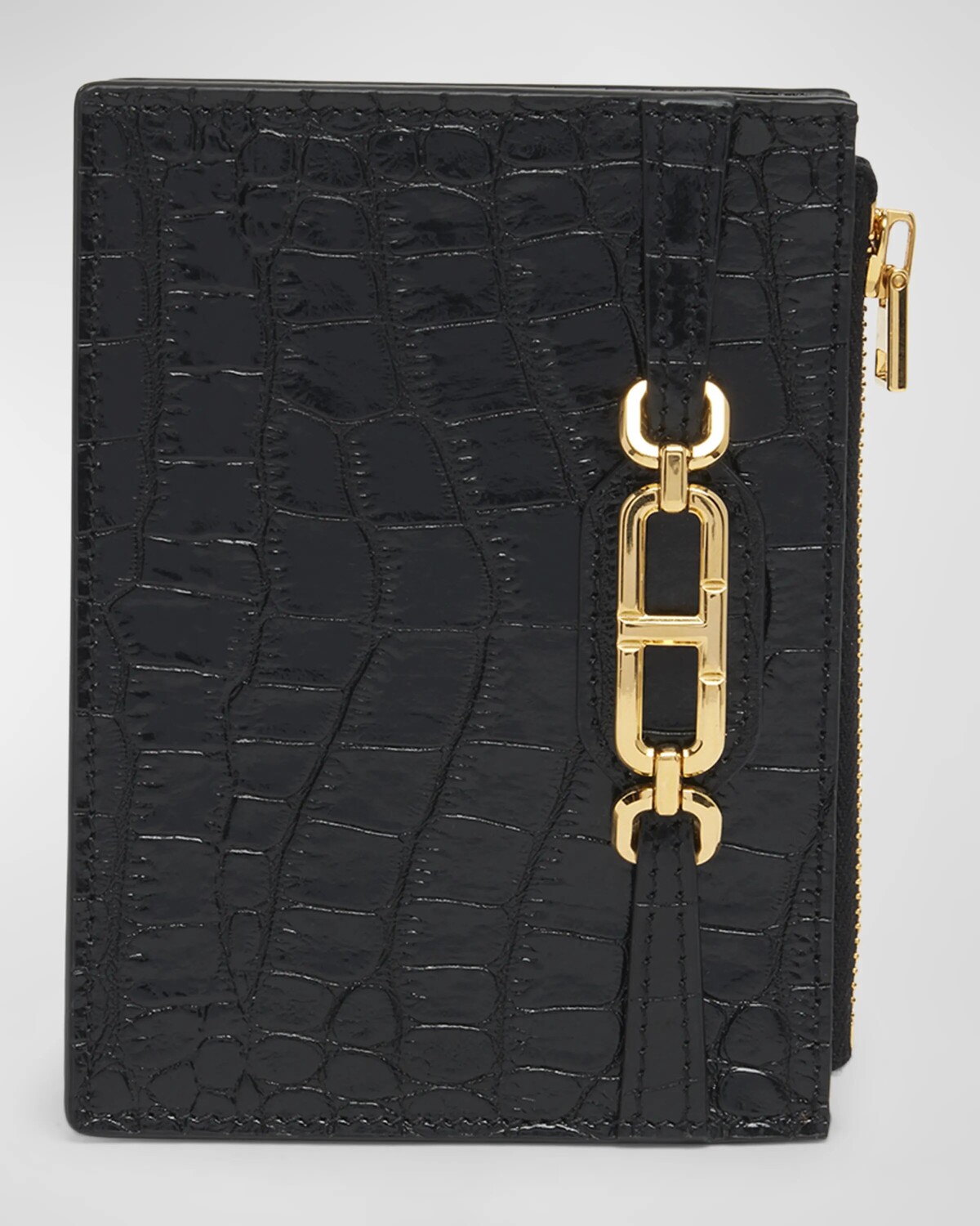 

Визитница Whitney на молнии из блестящей кожи с тиснением под крокодила TOM FORD, цвет Black
