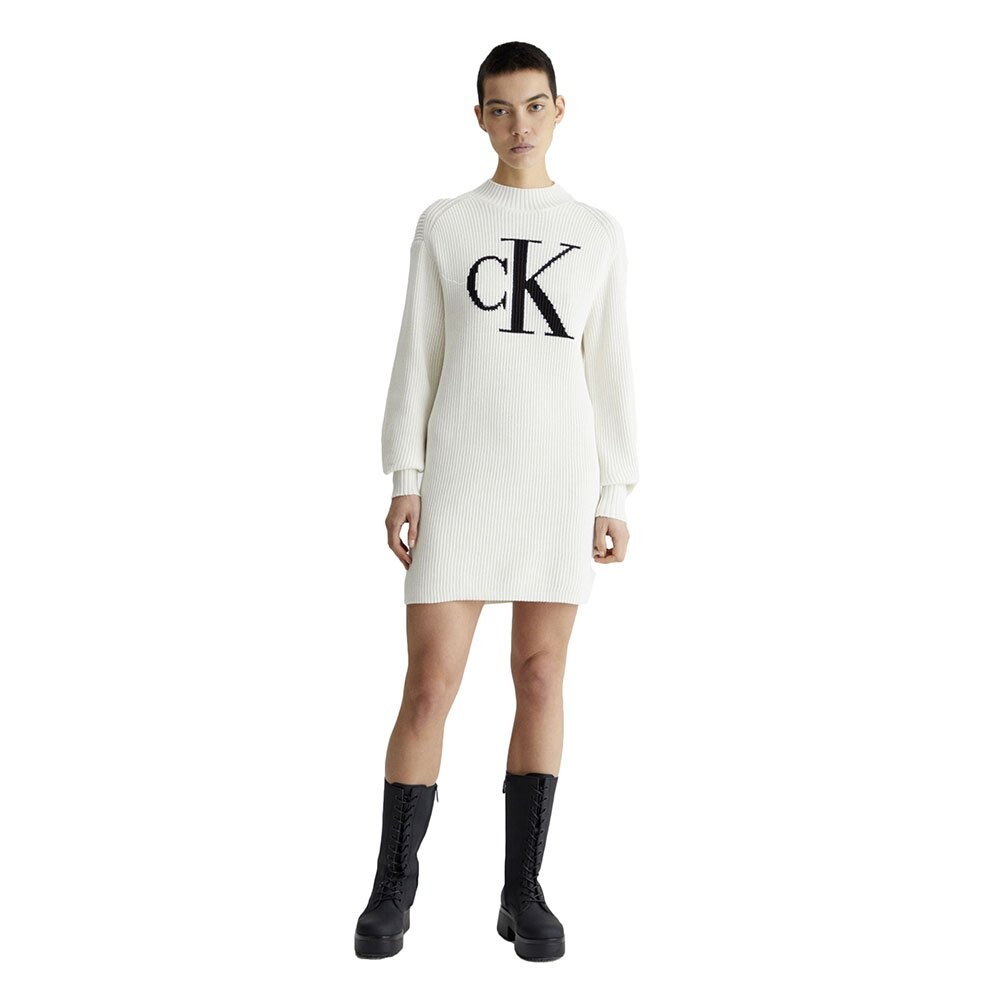 

Платье с длинным рукавом Calvin Klein Jeans Intarsia Loose, белый