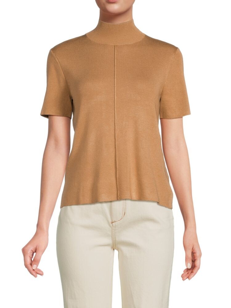

Трикотажная футболка в рубчик с воротником-стойкой Saks Fifth Avenue, цвет New Camel