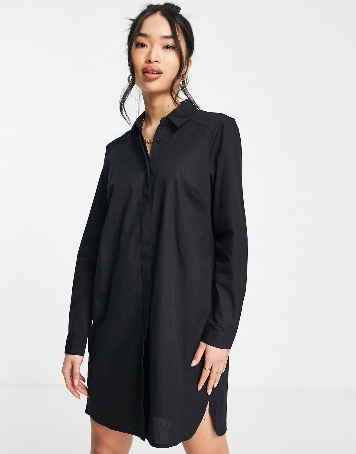 

Черное хлопковое платье-рубашка мини ASOS DESIGN - BLACK, Черный