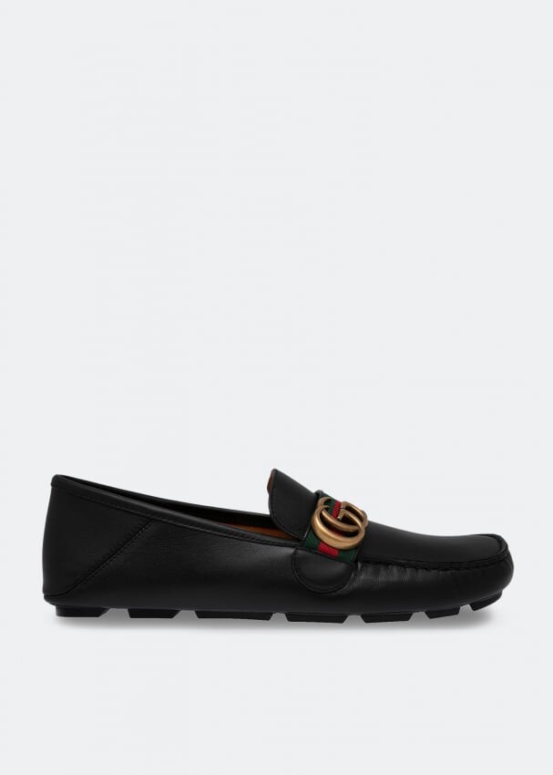 

Лоферы GUCCI Web leather driver loafers, черный