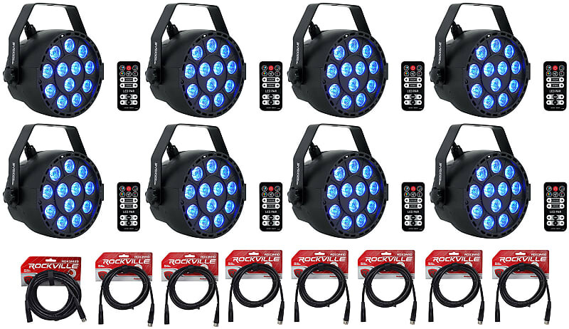 

8 Rockville RockPAR TRI LED RGB Par Cans DJ Black DMX Wash Lights+Remotes+Cables (8) ROCKPAR TRI BLACK+RDX3M25+RDX3M10