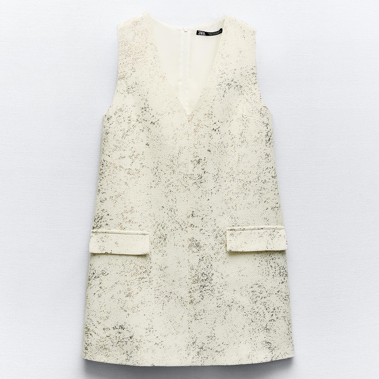 Платье Zara Short Foil, кремово-белый/золотистый