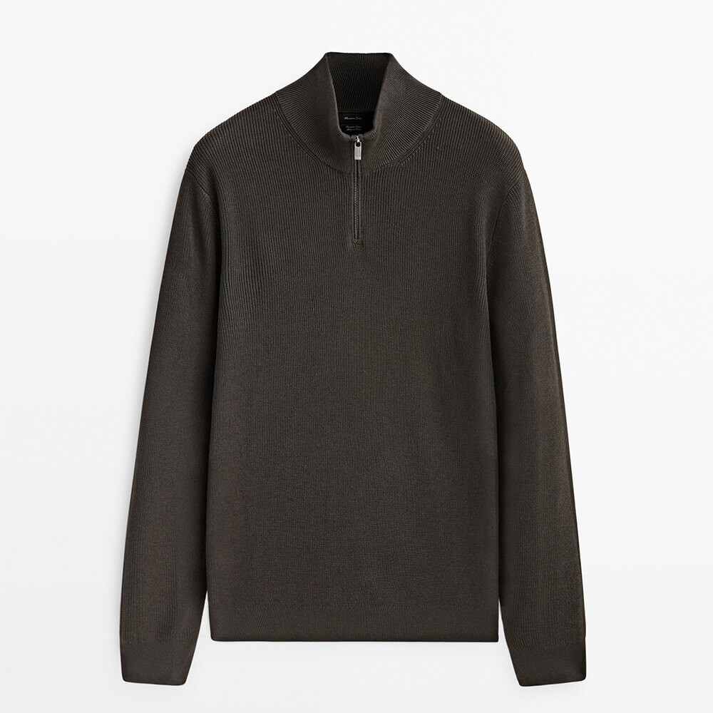 

Свитер Massimo Dutti Textured Mock Neck With Zip, антрацитово-серый