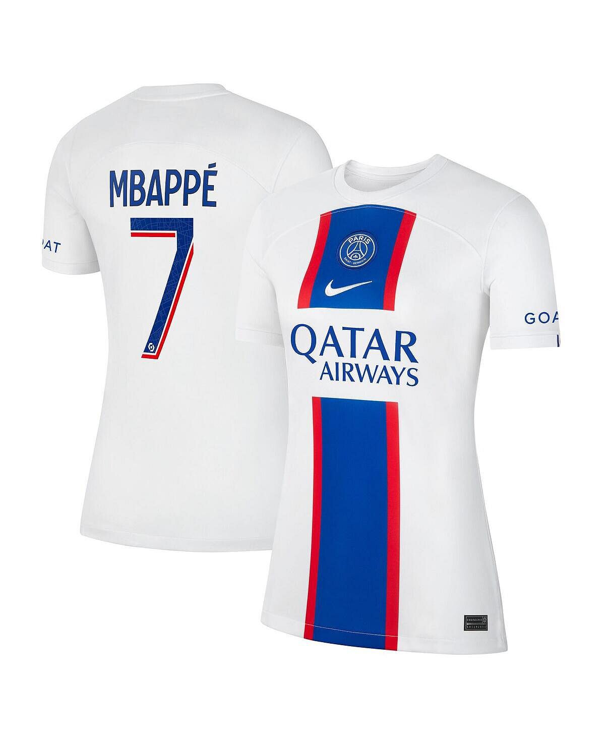 

Женская футболка kylian mbappe white paris saint-germain 2022/23 third breathe stadium replica player jersey Nike, белый