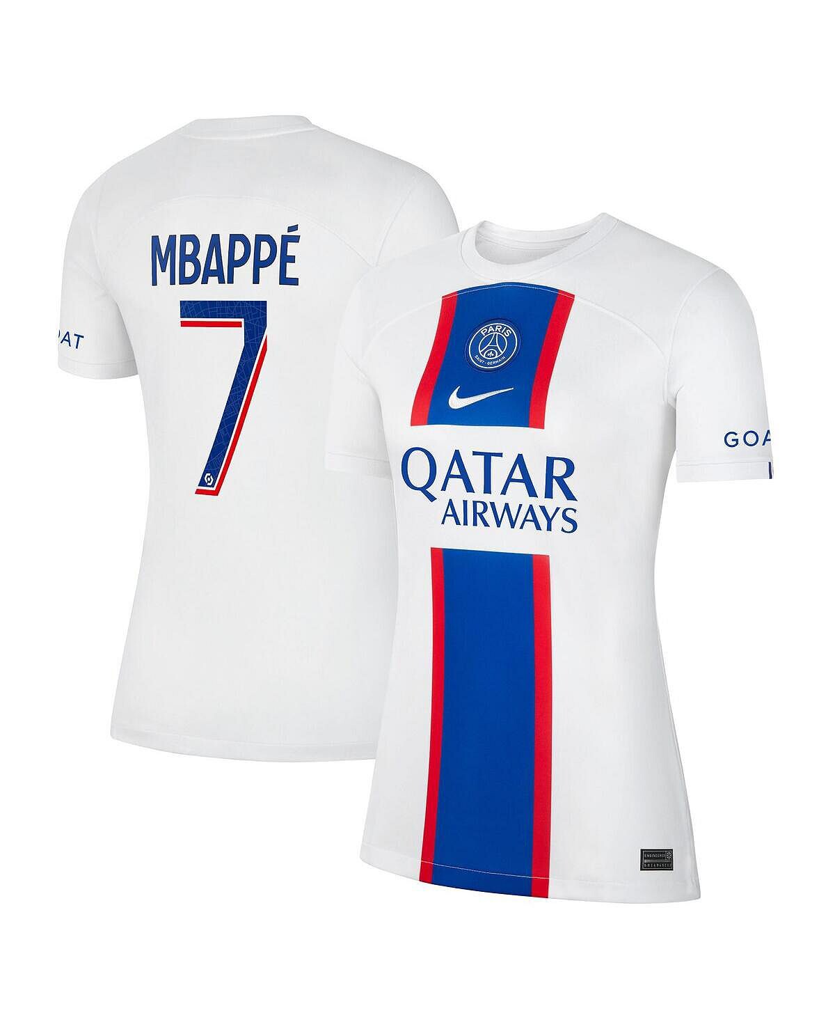 Женская футболка kylian mbappe white paris saint-germain 2022/23 third breathe stadium replica player jersey Nike, белый женская футболка becky sauerbrunn white uswnt 2022 23 home breathe stadium replica player jersey nike белый