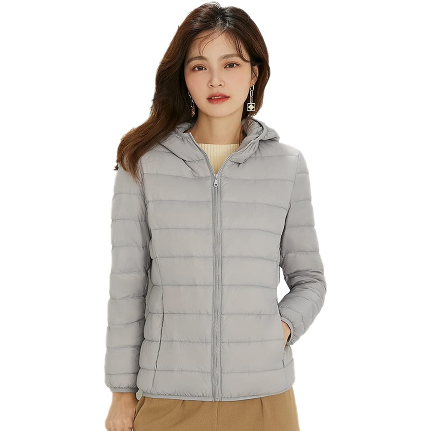 

Пуховик Zumzup Lightweight For Winter Zipper Closure With Pockets 90% White Duck Down Women's, серый