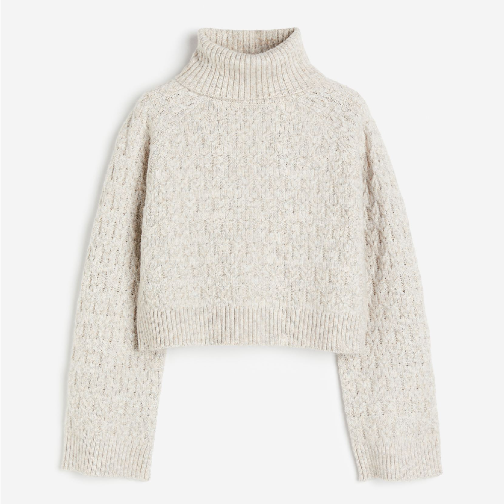 Свитер H&M Jacquard-knit Turtleneck, светло-бежевый черный жаккардовый свитер taakk