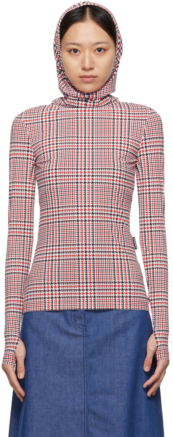 

Красно-белая приталенная футболка Belle с узором \гусиные лапки\"" Burberry
