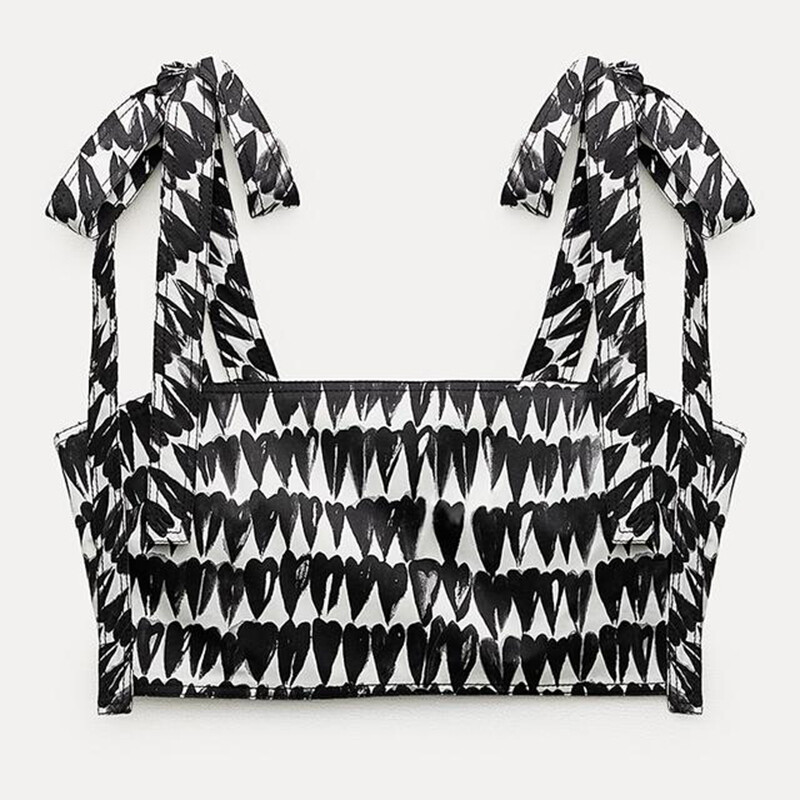 

Топ Zara ZW Collection Printed Crop, кремово-белый/черный