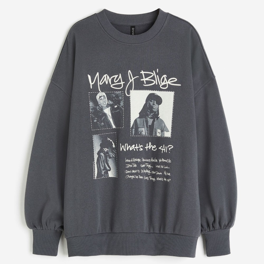 Свитшот H&M Oversized Printed Mary J Blige, темно-серый