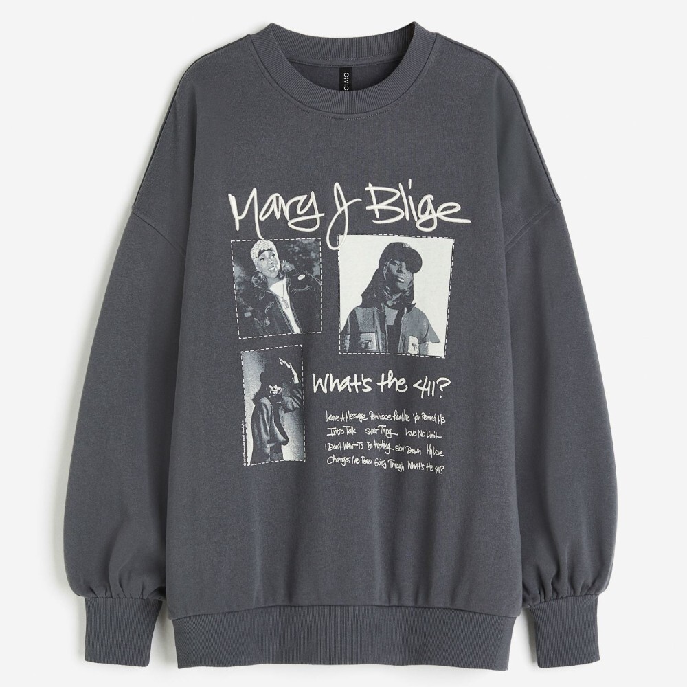 

Свитшот H&M Oversized Printed Mary J Blige, темно-серый