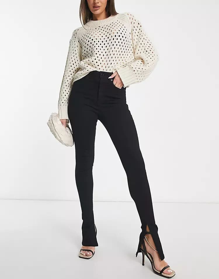 

Джинсы с разрезом ASOS DESIGN Power Stretch Skinny Kick Flare, черный