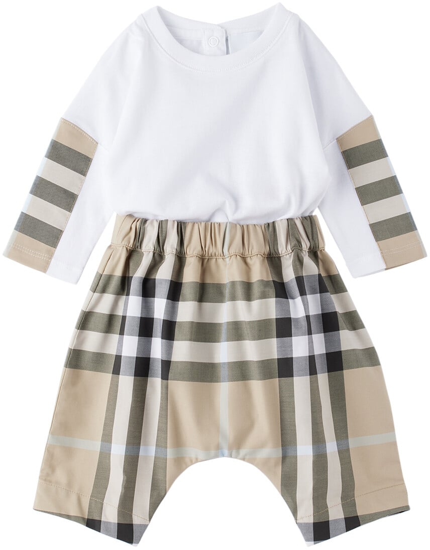 

Комплект из боди и брюк в клетку Baby Beige Burberry