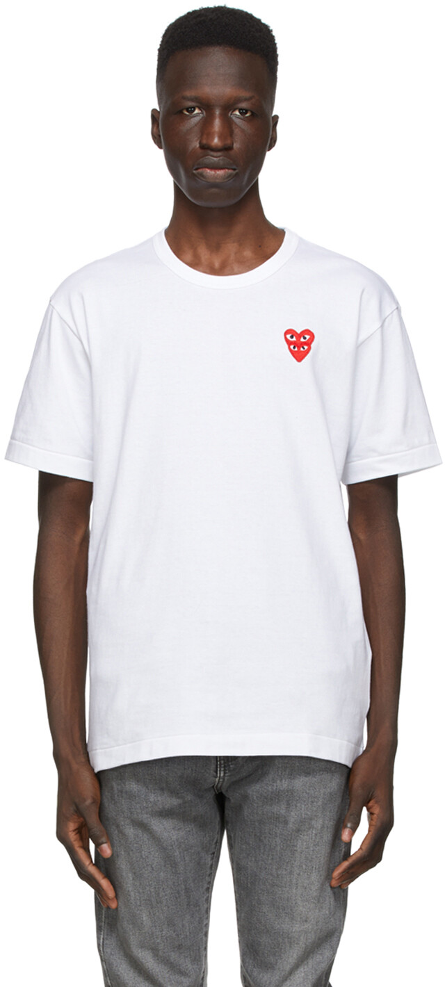 

Белая футболка с двойным сердечком Comme des Garçons Play, Белый