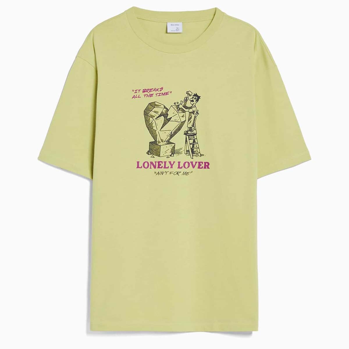 

Футболка Bershka Print Boxy Fit Short Sleeve, лаймовый