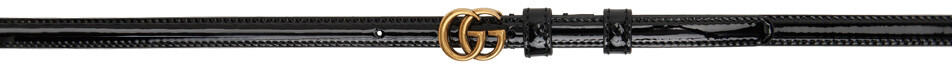 

Черный тонкий лакированный ремень с двойной буквой G Gucci