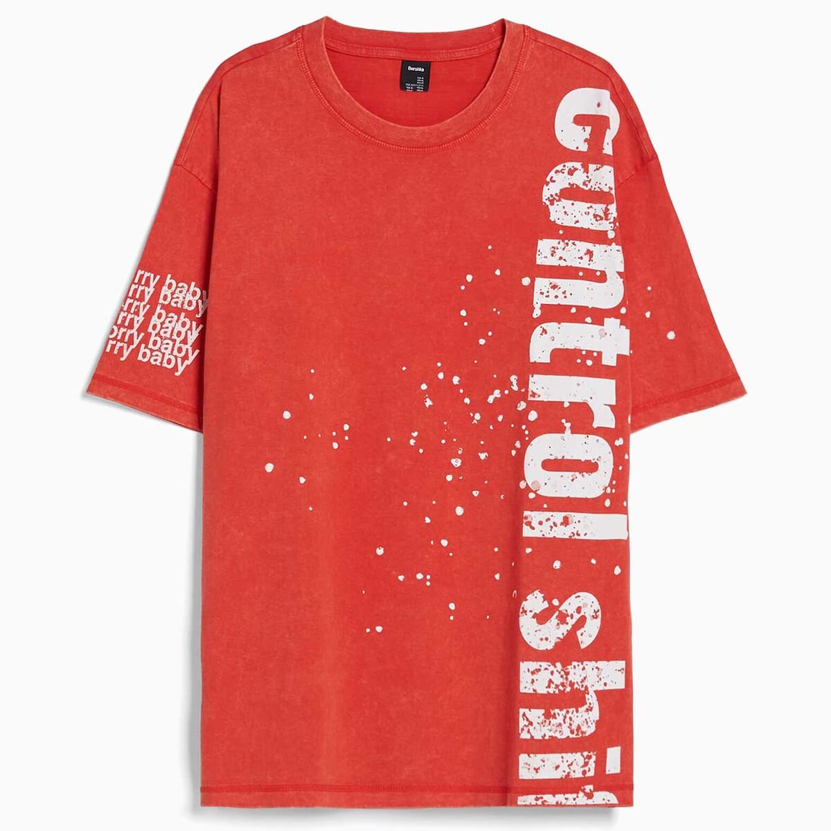 

Футболка Bershka Print Short Sleeve Faded Effect, красный/белый