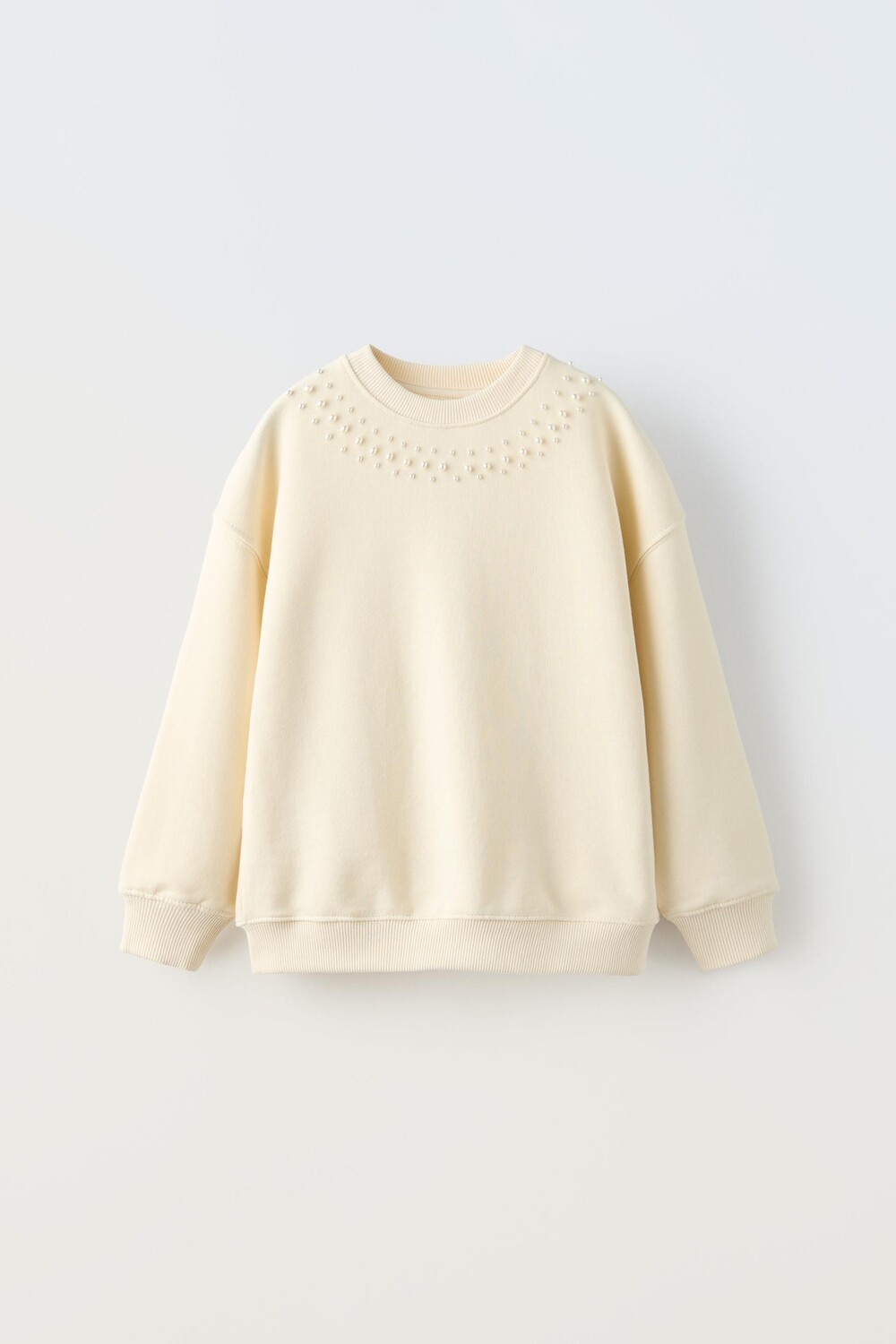 Свитшот Zara With Faux Pearl Neck, кремовый рубашка zara poplin with faux pearl buttons белый