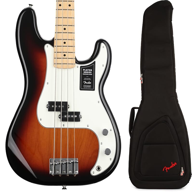

Бас-гитара Fender Player Precision Bass — 3-тональные солнечные лучи с кленовой накладкой на гриф в комплекте с чехлом для электробаса Fender FB620 — черный 0149802500=1 0991522406=1
