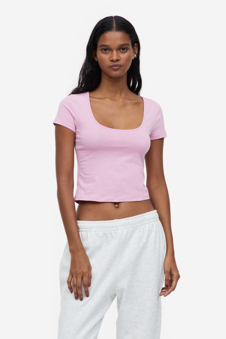 

Топ из хлопкового джерси H&M, светло-розовый