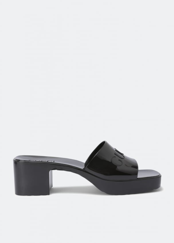 

Мюли GUCCI Logo-embossed rubber mules, черный