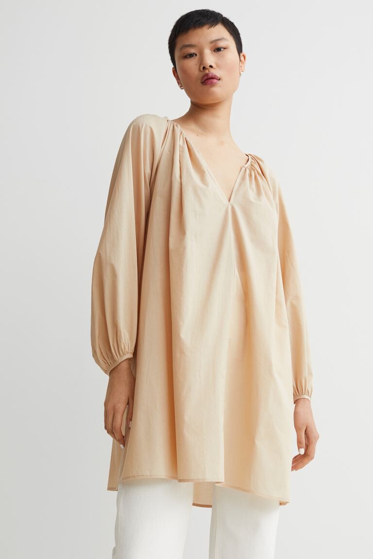 

Хлопковое платье А-силуэта H&M, бежевый