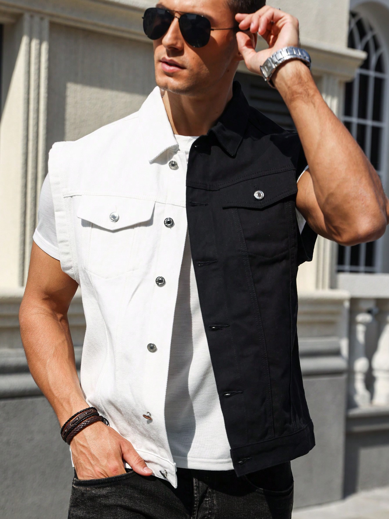 Мужская джинсовая рубашка без рукавов Manfinity EMRG с воротником, черное и белое