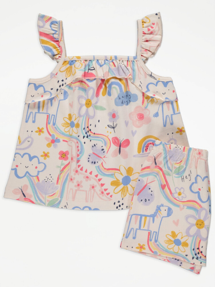 

Совместное использование топа и шорт с оборками Rainbow Doodle Design George.