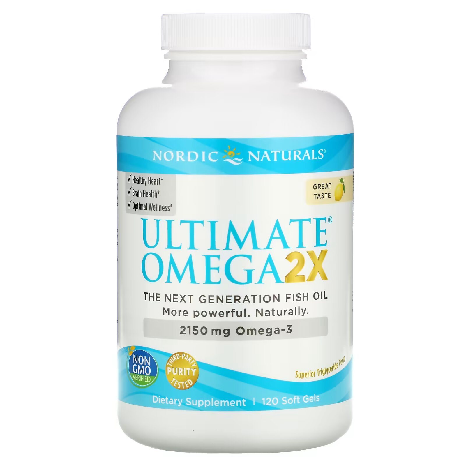 Nordic Naturals, Ultimate Omega 2X, со вкусом лимона, 1075 мг, 120 капсул - фото