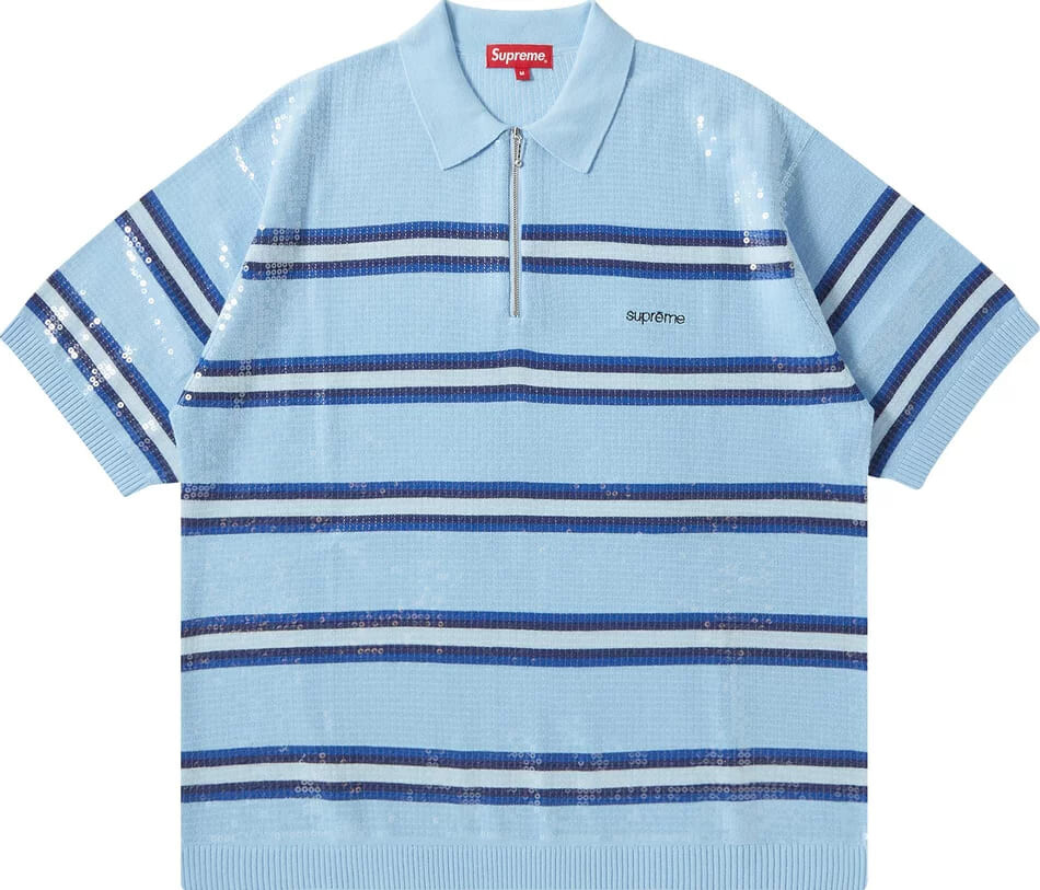 

Поло Supreme Sequin Stripe Zip, голубой, Синий
