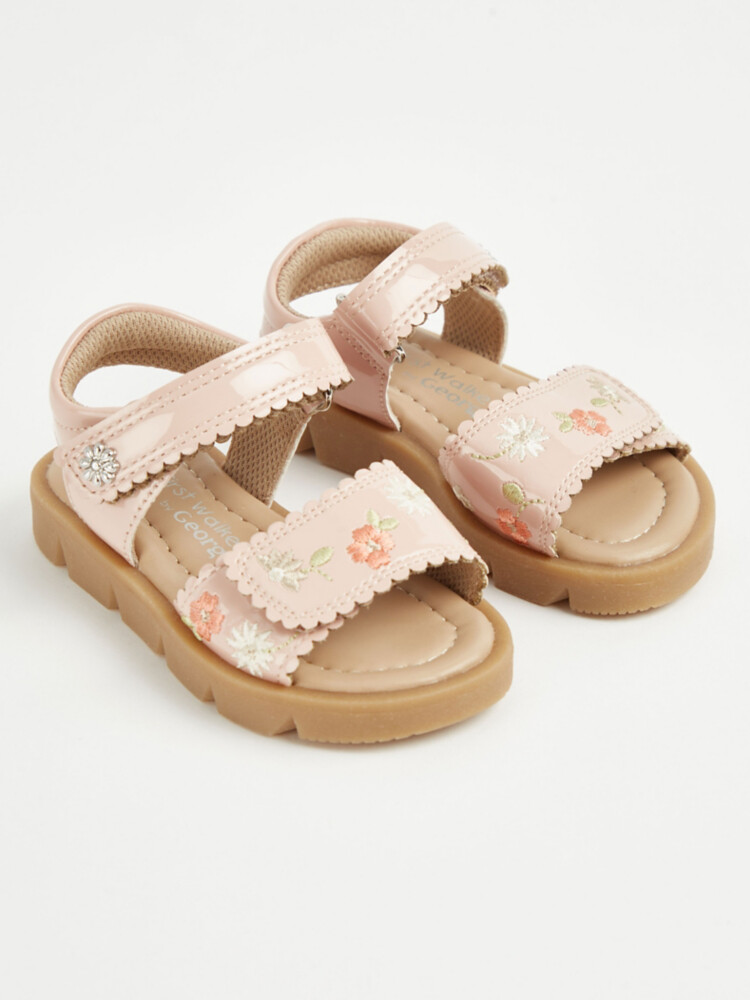 

Розовые сандалии с цветочной вышивкой First Walkers George., розовый