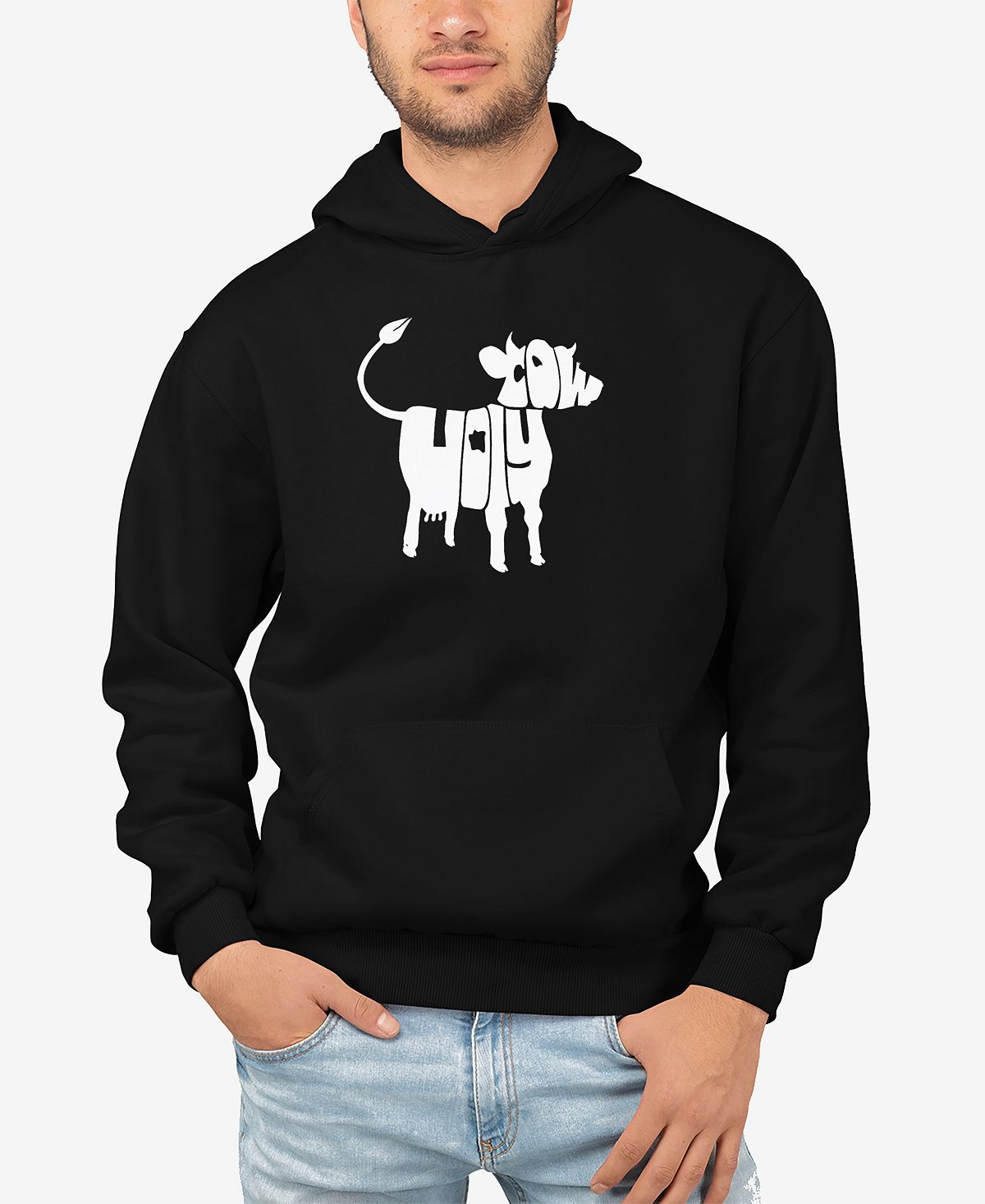 Мужская толстовка с капюшоном holy cow word art LA Pop Art, черный розовая корова плюшевая кожа клубника корова милая клубника корова кукла