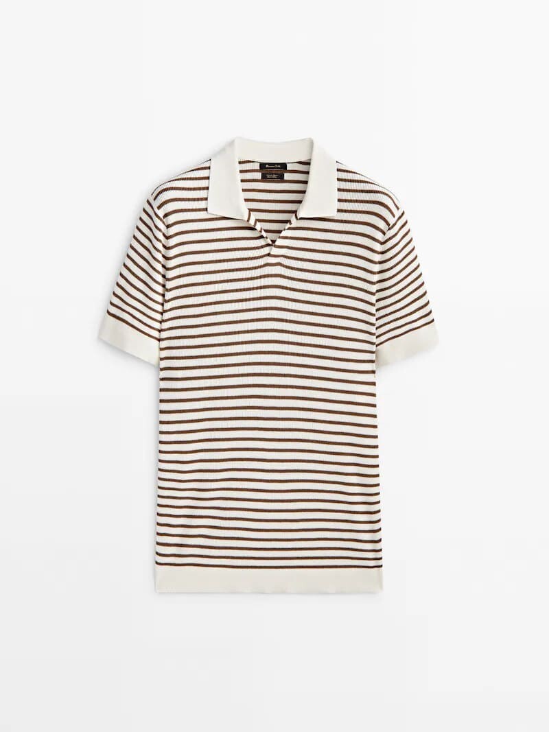 

Свитер Massimo Dutti Striped Ribbed Polo Collar, белый/коричневый