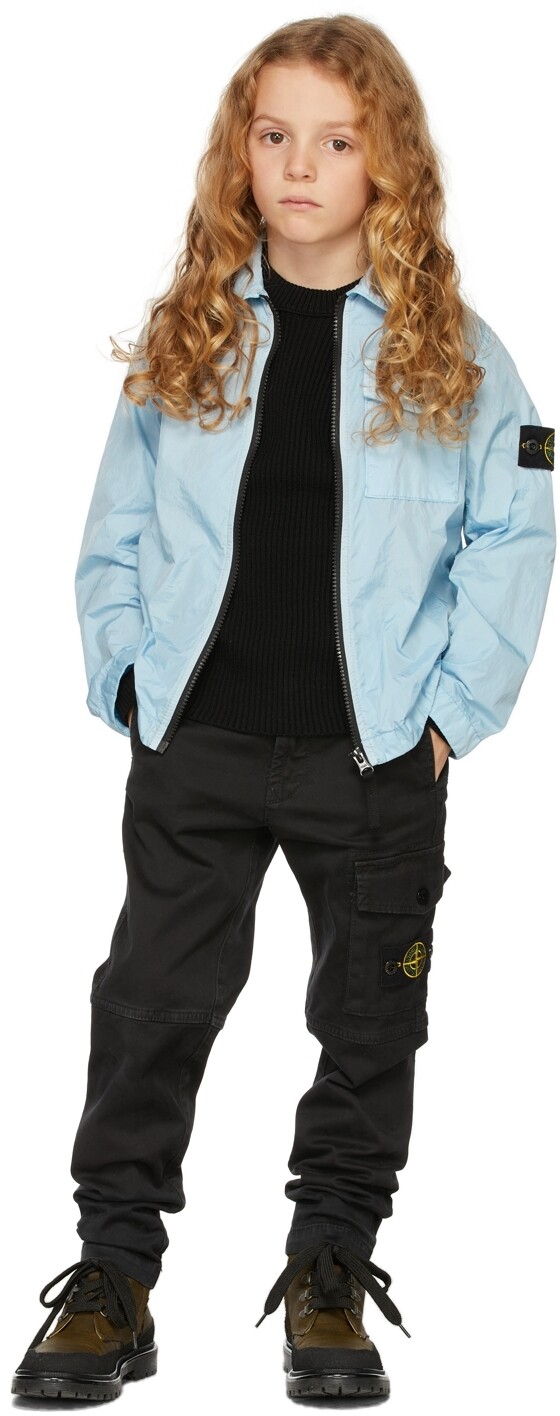 

Детский черный вязаный свитер в рубчик Stone Island Junior