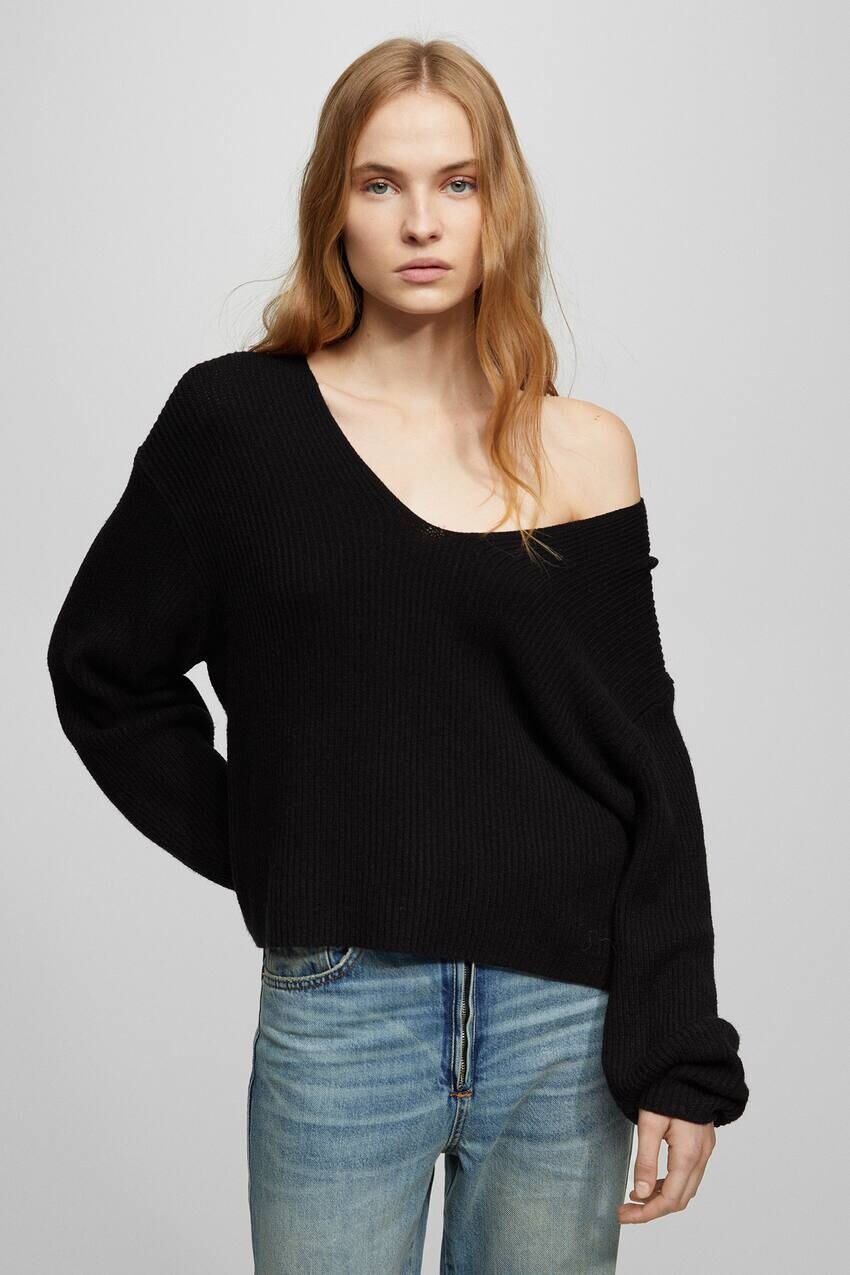 

Свитер изнаночной вязки Pull&Bear, черный