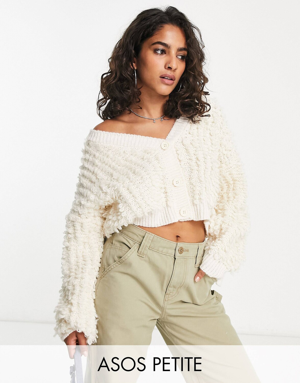 

Кремовый кардиган с петлями ASOS DESIGN Petite