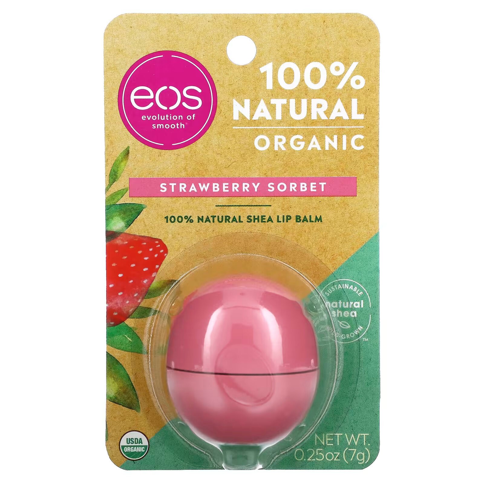 EOS, <b>бальзам</b> <b>для</b> <b>губ</b>, со вкусом клубничного сорбета, <b>7</b> <b>г</b> (0,25 унции) - фот...