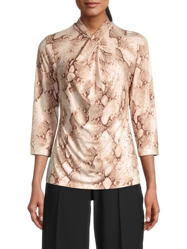 

Топ Elie Tahari Neutral с воротником под змеиную кожу, snake print