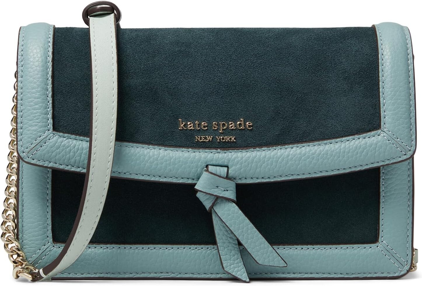

Сумка кросс-боди Kate Spade New York Knott Color-Blocked Pebbled Leather and Suede Leather Flap Crossbody, цвет Aegean Teal Multi