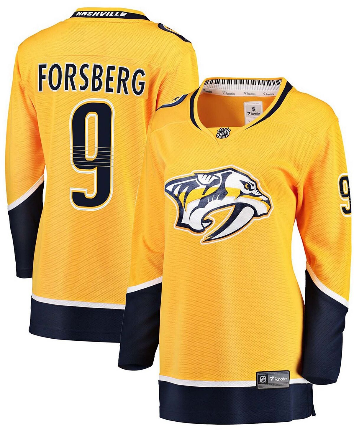 

Женская футболка игрока Filip Forsberg Gold Nashville Predators Premier Breakaway Player Fanatics, золотой, Желтый