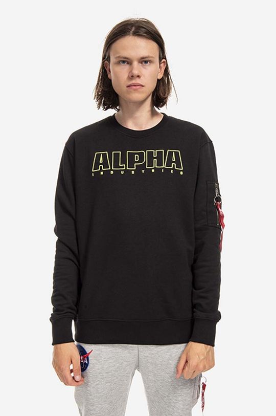 Толстовка с вышивкой Alpha Industries, черный свитшот alpha industries размер l бежевый