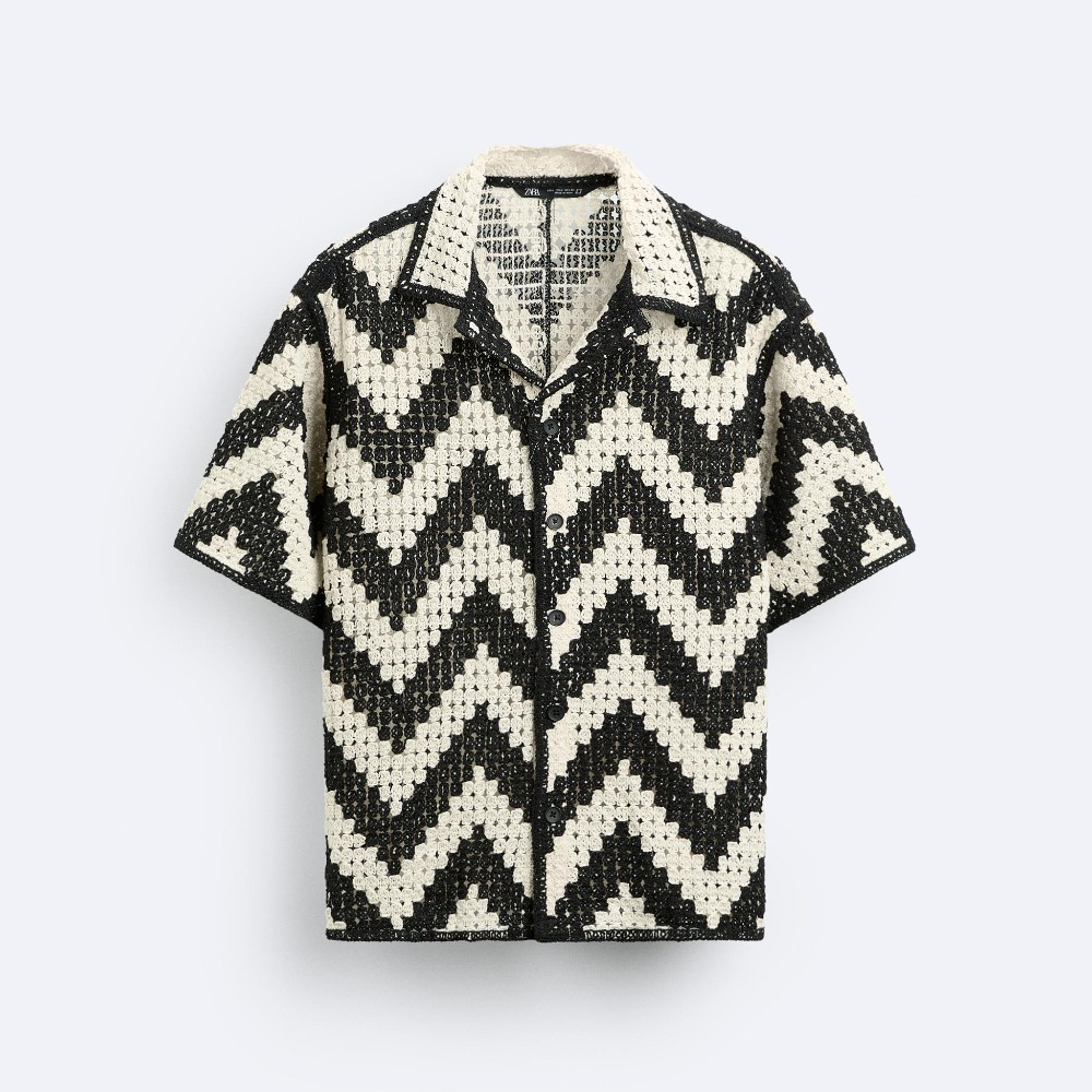 Рубашка Zara Crochet, черный/белый
