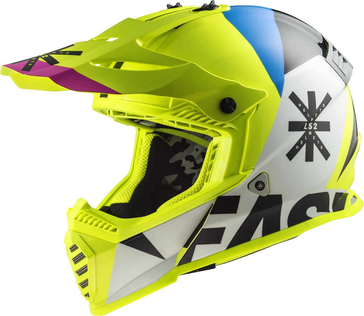 Шлем LS2 MX437 Fast Heavy Evo для мотокросса, бело-желто-синий