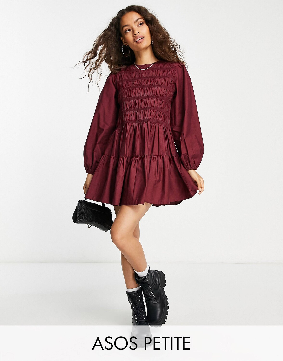 

Бордовое платье мини со сборками из хлопка ASOS DESIGN Petite, Красный