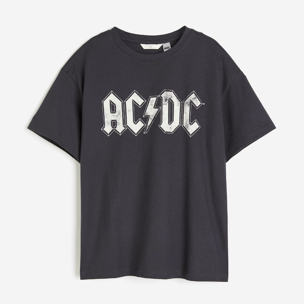 

Футболка H&M Oversized Printed AC/DC, темно-серый