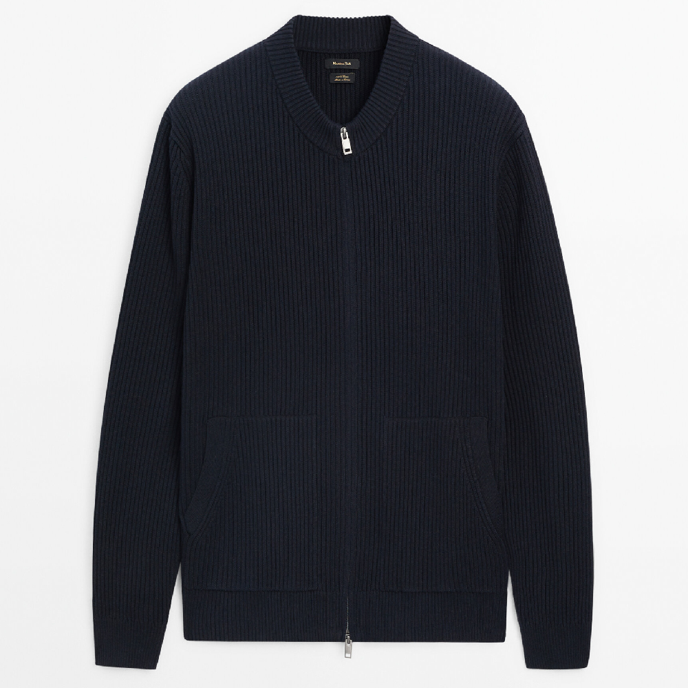 Кардиган Massimo Dutti Cotton Knit With Zip, кремовый кардиган massimo dutti buttoned knit with plated finish бежевый